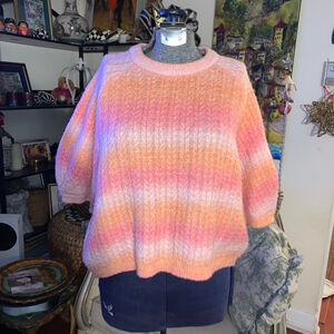 Women's PIECES Pink Orange Striped Crew Neck Sweater XL